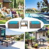 Pool Patio Garden Square PE Rattan Wicker Brown Outdoor Ottoman Foot Stool with Coffee Table Cushions W1828P148527