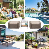 Rattan Wicker Brown Footstools and Ottomans Small Patio Furniture Set with Coffee Table W1828P149758