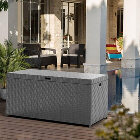 140 Gallon Grey Garden Wicker Box Furniture Small Outdoor Storage Box Waterproof for Patio W1828P151790