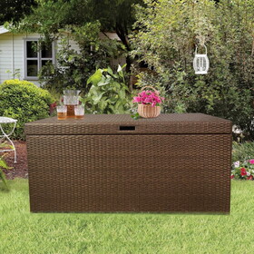 Factory Brown 140 Gallon Rattan Patio Storage Boxes Outdoor Waterproof Garden Box for Pool Outside Furniture W1828P151792