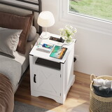 Modern Tall Dorm Wooden White Nightstands Bedside Tables with Charging Station Doors Bedroom Living Room W1828P154456