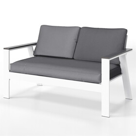 Modern Outdoor Double Aluminum Gray White Patio Lounge Chairs Sofa Couch with Wood Grain Finish Arm W1828P160654