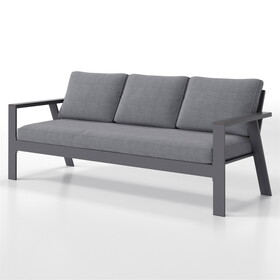 Dark Grey Comfy Wood Grain Arm Modern Aluminum Patio Outdoor Couch Sofa 3 Seater W1828P160655