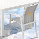 Texilene Mesh Fabric White Outdoor Patio Dining Chairs with Arms Set 6 Grey Aluminum Furniture W1828P162472