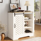 Adjustable Barn Door Wood White Wine Corner Bar Cabinets with Storage Shelves Living Room W1828P162616