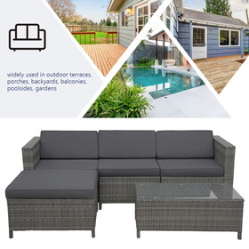 Dark Grey Patio Furniture Outdoor Convertible L Shaped Couch Wicker Sectional Sofa Set with Coffee Table W1828S00041