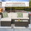 Convertible Sofa Patio Outdoor Rattan Wicker Brown Beige Couch Sectional Sleeper Sofa Set Coffee Table of 5 Pieces Furniture W1828S00042