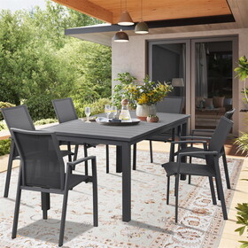Dark Grey Aluminum Adjustable Patio Dining Outdoor Table and Chairs Set for 6 4 8 Texilene Mesh Fabric W1828S00057