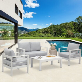 Patio Outdoor Convertible Sofa Aluminum White Sofa Couch Furniture Set with End Side Coffee Table 4 Pieces