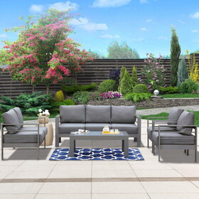 Comfortable Grey Metal Aluminum Modern Modular Sofa Couch Furniture Set Patio Garden Outdoor