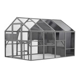 Luxury Cat Cage Outdoor Wooden Catio Enclosure Patio Large Cat Run House for Multiple Pets Walk in Kitten Kennel with Bouncy Bridge, Platforms, Small Houses, Seating and Sunshine Panel- 108.7