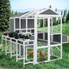 Chicken Coop with Chicken Run, Chicken Coops for 10 Chickens Outdoor with Nesting Boxes, Wooden Walk-in Chicken House with Pull Out Trays, Garden Backyard Cage (95"X80"X83") W1850S00006