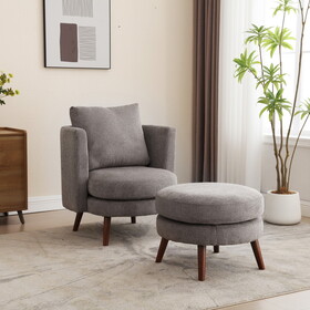 30.7" Wide Accent Chair with Ottoman Armchair Upholstered Reading Chair Single Sofa with Wooden Leg and Throw Pillow for Living Room Bedroom Dorm Room Office, Taupe Polyester Blend W1852140235