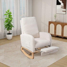 25.4"W Rocking Chair for Nursery, High Back Glider Chair with Retractable Footrest, Side Pocket, Rocking Accent Armchair with Rubber Wood Legs for Living Room/Bedroom.Ivory P-W1852P186191