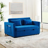 Convertible Sofa Bed, 3-in-1 Versatile Velvet Double Sofa with Pullout Bed, Seat with Adjustable Backrest, Lumbar Pillows, and Living Room Side Pockets, 54 inch, Blue