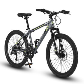 S24102 24 inch Mountain Bike Boys Girls, Steel Frame, Shimano 21 Speed Mountain Bicycle with Daul Disc Brakes and Front Suspension MTB W1856108877