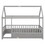 Twin Size Floor Wooden Bed with House Roof Frame, Fence Guardrails,Grey W1858123985
