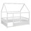 Full Size Floor Wooden Bed with House Roof Frame, Fence Guardrails,White W1858123986