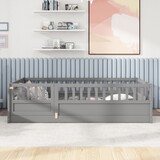 Twin Size Floor bed, integral construction with super high security barrier, door, children's floor bed frame, Montessori wooden children's floor bed, Grey W1858P164928