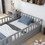 Twin Size Floor bed, integral construction with super high security barrier, door, children's floor bed frame, Montessori wooden children's floor bed, Grey W1858P164928