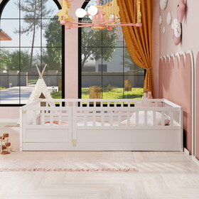Full size Floor bed, integral construction with super high security barrier, door, children's floor bed frame, Montessori wooden children's floor bed, white W1858P164931