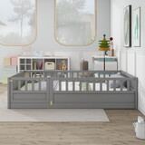 Full size Floor bed, integral construction with super high security barrier, door, children's floor bed frame, Montessori wooden children's floor bed, Grey W1858P164934