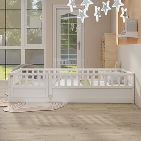 Twin Size Floor bed, integral construction with super high security barrier, door, children's floor bed frame, Montessori wooden children's floor bed, Support slat white W1858P164938