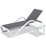 Patio Chaise Lounge Adjustable Aluminum Pool Lounge Chairs with Arm All Weather Pool Chairs for Outside,in-Pool,Lawn (Gray, 1 Lounge Chair+1 Plastic Table) W1859109676