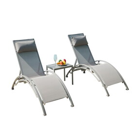 Pool Lounge Chairs Set of 3, Adjustable Aluminum Outdoor Chaise Lounge Chairs with Metal Side Table, All Weather for Deck Lawn Poolside Backyard (Grey,2 Lounge Chairs+1 Table) W1859109828