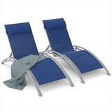 Outdoor Chaise Lounge Set of 2 Patio Recliner Chairs with Adjustable Backrest and Removable Pillow for Indoor&Outdoor Beach Pool Sunbathing Lawn (Blue,2 Lounge Chair) W1859109830