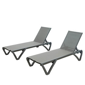 Patio Chaise Lounge Outdoor Aluminum Polypropylene Chair with Adjustable Backrest, Poolside Sunbathing Chair for Beach,Yard,Balcony (Gray, 2 Lounge Chairs) W1859109837