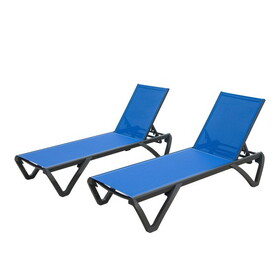Patio Chaise Lounge Outdoor Aluminum Polypropylene Chair Poolside Sunbathing Chair with Adjustable Backrest for Beach,Yard,Balcony (Blue, 2 Lounge Chairs) W1859109838