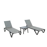 Patio Chaise Lounge Chair Set of 3,Outdoor Aluminum Polypropylene Sunbathing Chair with 5 Adjustable Position,Side Table for Beach,Yard,Balcony,Poolside(Grey,2 Lounge Chair+1 Table) W1859109841