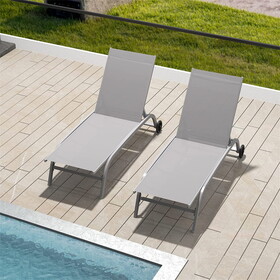 Chaise Lounge Outdoor Set of 2, Lounge Chairs for Outside with Wheels, Outdoor Lounge Chairs with 5 Adjustable Position, Pool Lounge Chairs for Patio, Beach, Yard, Deck, Poolside(Grey,2 Lounge Chairs)