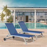 Chaise Lounge Outdoor Set of 2, Lounge Chairs for Outside with Wheels, Outdoor Lounge Chairs with 5 Adjustable Position, Pool Lounge Chairs for Patio, Beach, Yard, Deck, Poolside(Blue, 2 Lounge Chair)