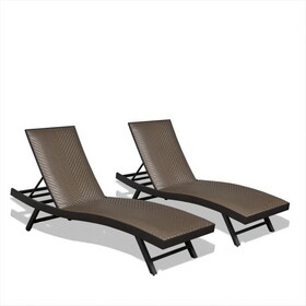 Outdoor PE Wicker Chaise Lounge - Set of 2 Patio Reclining Chair Furniture Set Beach Pool Adjustable Backrest Recliners Padded with Quick Dry Foam (Brown, 2 Lounge Chairs) W1859109883