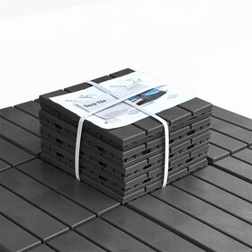Patio Interlocking Deck Tiles, 12"x12" Square Composite Decking Tiles, Four Slat Plastic Outdoor Flooring Tile All Weather for Balcony Porch Backyard, (Dark Gray, Pack of 9) W1859111958
