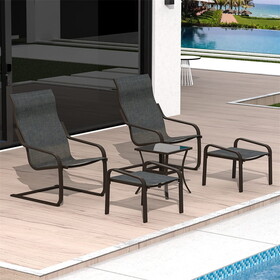 Outdoor Patio Bistro Set of 5, C Spring Motion Chair, All-Weather Conversation Armchair with Ottoman & Quick Dry Textile for Porch,Deck,Yard,Garden,Lawn(2 Chair+2 Ottoman+1 Table) W1859113282