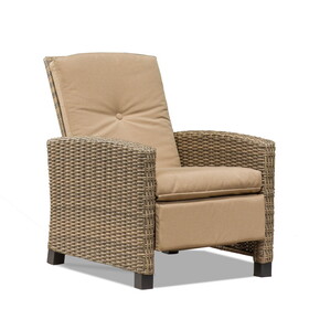 Indoor & Outdoor Recliner, All-Weather Wicker Reclining Patio Chair, Khaki Cushion (Khaki,1 Chair) W1859113287