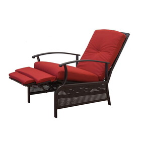 Patio Recliner Chair with Cushions,Outdoor Adjustable Lounge Chair,Reclining Patio Chairs with Strong Extendable Metal Frame for Reading,Garden,Lawn (Red, 1 Chair) W1859113289
