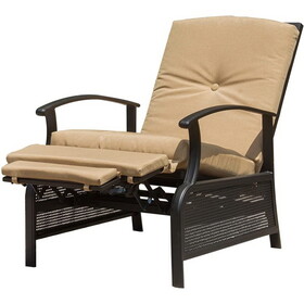 Patio Recliner Chair with Cushions,Outdoor Adjustable Lounge Chair,Reclining Patio Chairs with Strong Extendable Metal Frame for Reading,Garden,Lawn (Khaki, 1 Chair) W1859113292