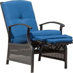 Patio Recliner Chair with Cushions,Outdoor Adjustable Lounge Chair,Reclining Patio Chairs with Strong Extendable Metal Frame for Reading,Garden,Lawn (Blue, 1 Chair) W1859113297