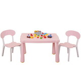 Kids Table and Chair Set, 3 Piece Toddler Table and Chair Set, Plastic Children Activity Tablefor Reading,Preschool,Drawing,Toddler,Playroom(White/Pink) W1859113383