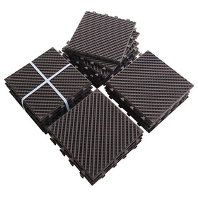 Patio Interlocking Deck Tiles, 12"x12" Square Composite Decking Tiles, Four Slat Plastic Outdoor Flooring Tile All Weather for Balcony Porch Backyard, (Dark Brown, Pack of 27) W1859113489