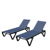 Outdoor Lounge Chair, 2 Pieces Aluminum Plastic Patio Chaise Lounge with 5 Position Adjustable Backrest and Wheels, All Weather Reclining Chair for Patio, Navy Blue W1859P149214