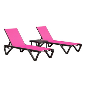 Outdoor Lounge Chair, Aluminum Plastic Patio Chaise Lounge with Side Table & 5 Position Adjustable Backrest & Wheels, All Weather Reclining Chair for Outside Beach Poolside Lawn, Rose Red W1859P149687