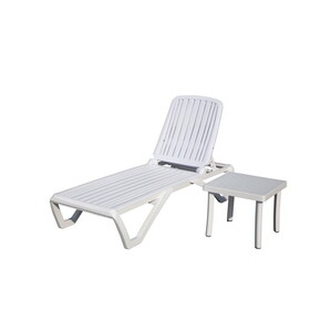 Outdoor Chaise Lounge, Pool Lounge Chair Plastic Adjustable Recliner in-Pool Lounger Tanning Lounge Chair with Table for in-Pool, Beach, Poolside, Lawn, White W1859P170164