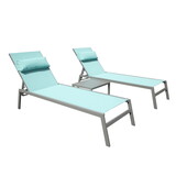 Patio Chaise Lounge Set of 3, Aluminum Pool Lounge Chairs with Side Table, Outdoor Adjustable Recliner All Weather for Poolside, Beach, Yard, Balcony (Lake Blue)
