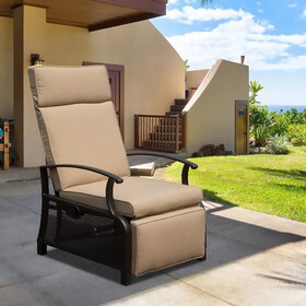 Adjustable Patio Recliner Chair Metal Outdoor Lounge Chair with Flip Table Push Back, Adjustable Angle, 6.8" Removable Cushions, Support 350lbs, Beige W1859P196335