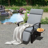 Adjustable Patio Recliner Chair Metal Outdoor Lounge Chair with Flip Table Push Back, Adjustable Angle, 6.8